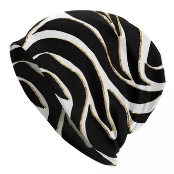 Элегантная черная золотая зебра, белая шапка-капот с изображением животного, осень-зима, мужские и женские шапочки, вязаная шапка, теплая шапка двойного назначения