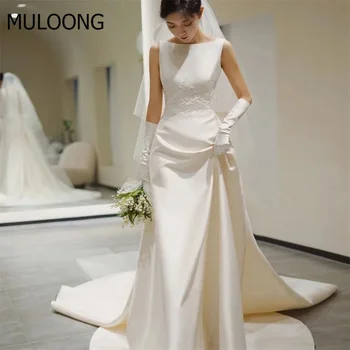 Элегантное свадебное платье MULOONG с круглым вырезом и аппликациями, длиной до половины рукава, длиной до пола, со шлейфом и открытой спиной, новинка 2023 года