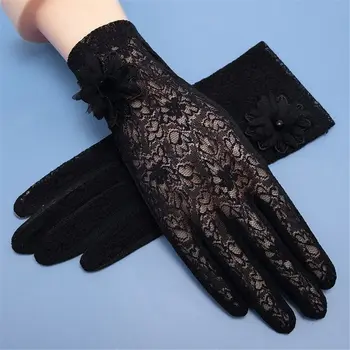Элегантные женские короткие кружевные перчатки, новые цветы, черно-белые, для выпускного вечера, модные женские однотонные солнцезащитные варежки для вождения