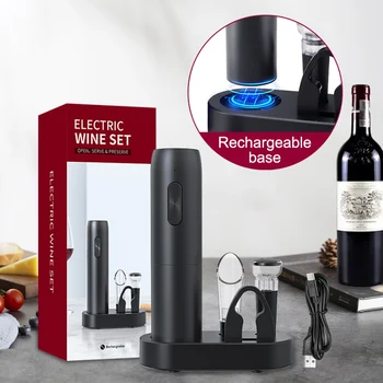 Электрическая открывалка для бутылок вина с зарядной базой, перезаряжаемая кнопкой одним нажатием, Автоматический винный штопор для любителей вина в баре на вечеринке.