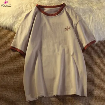 Японская винтажная рубашка, поддельная футболка из двух частей с короткими рукавами, Женский летний свободный Корейский трендовый топ с вышивкой буквами Harajuku Bf