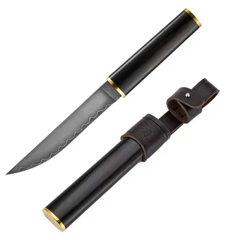 Японский нож из высокоуглеродистой стали VG10 с композитным фиксированным лезвием 60 HRC, острый ручной инструмент для кемпинга охоты EDC, деревянная ручка и ножны