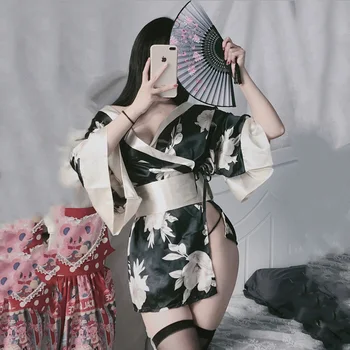 Японское кимоно, сексуальный костюм для косплея для женщин, Халат в традиционном стиле, Юката, костюм Сакуры, Пижама, Мягкий шелковый пояс, Нижнее белье, порнография