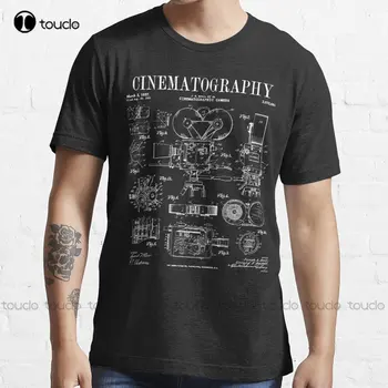Кинематографическая кинокамера, винтажная футболка с патентованным принтом, футболки с цифровой печатью для подростков, изготовленные на заказ.